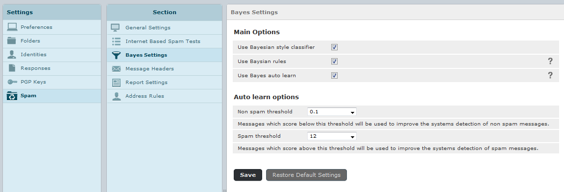 Roundcube anti-spam Bayes