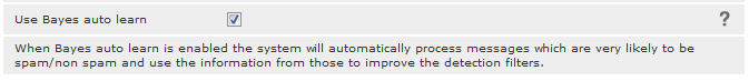 Roundcube Bayes configuration - Use Bayes auto learn