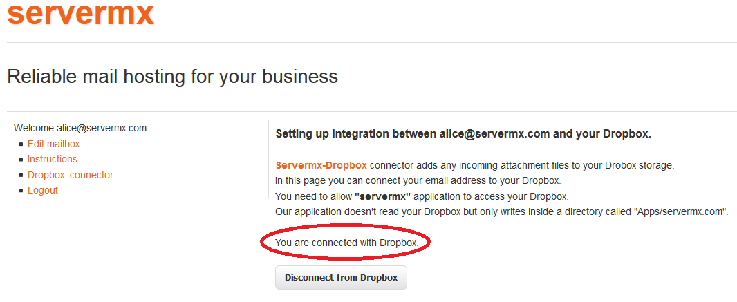 servermx dropbox connector